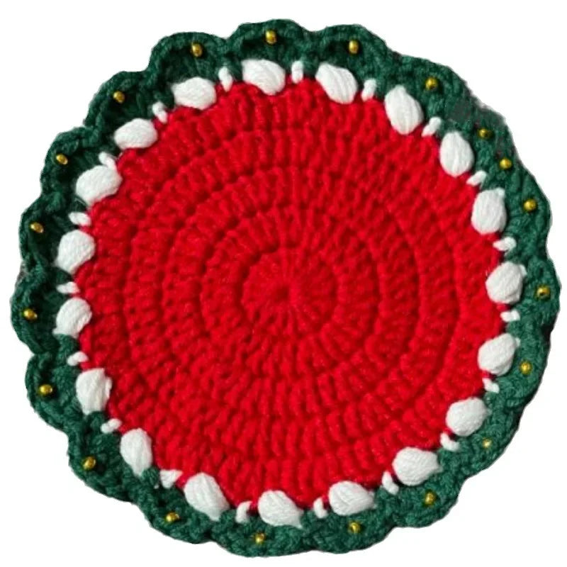 Cute Christmas Coasters Snowflake Placemat Hand-woven Christmas Cartoon Santa Coasters Festive Tabletop Decoration Accessories