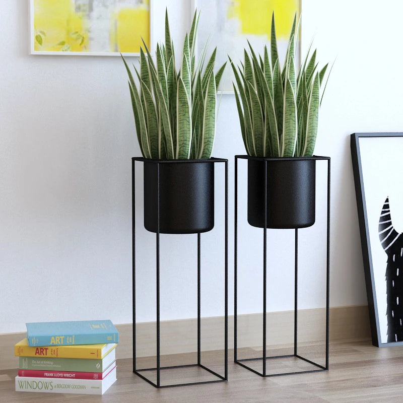 Gold Metal Plant Stands with Planters – Modern Tall Floor Stands for Indoor Plants, Living Room & Balcony Decor