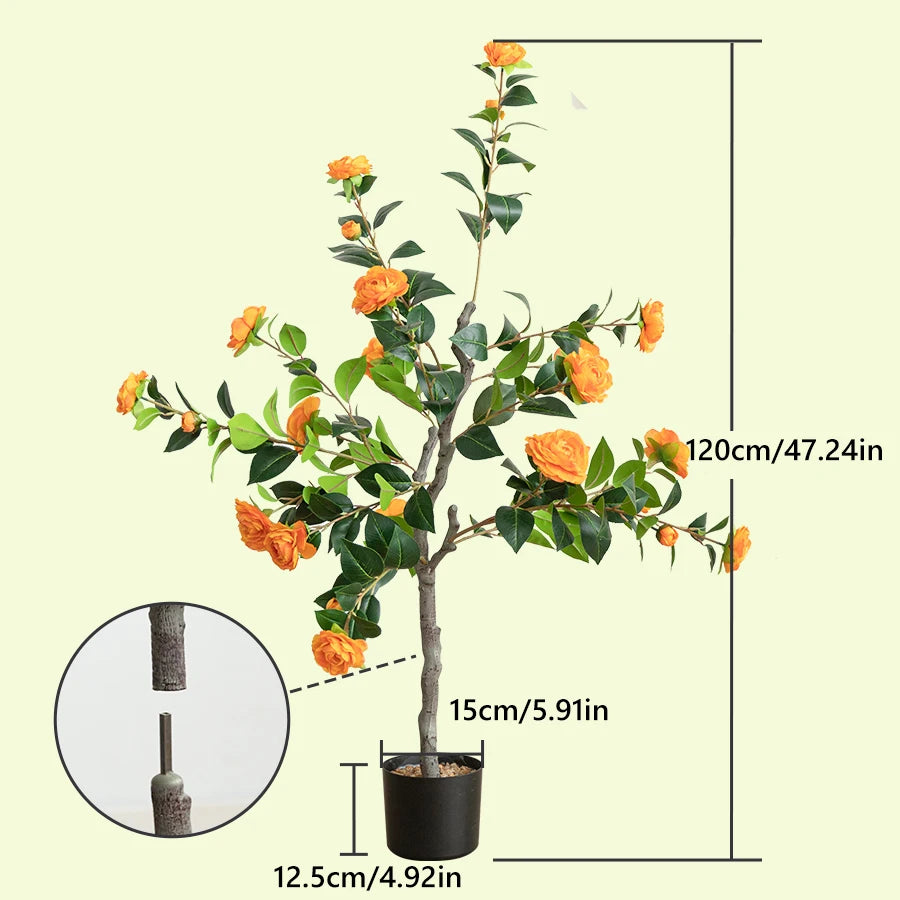 Artificial Tree Artificial Camellia Tree 120cm/47.24in  Fake Bonsai Plant Removable Fake Flower Tree Party Christmas Home Decor