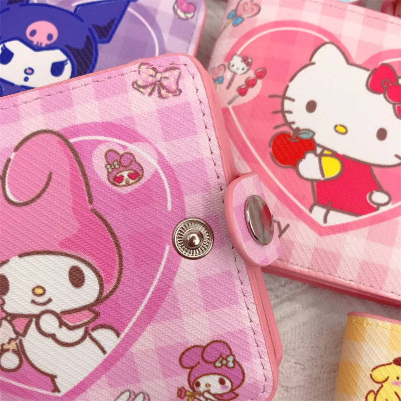 Tejesa New Hello Kitty Cinnamoroll My Melody Kuromi Pu Casual Money Bag Coin Purse Card package Wallet With Button ﻿Girl Christmas gift