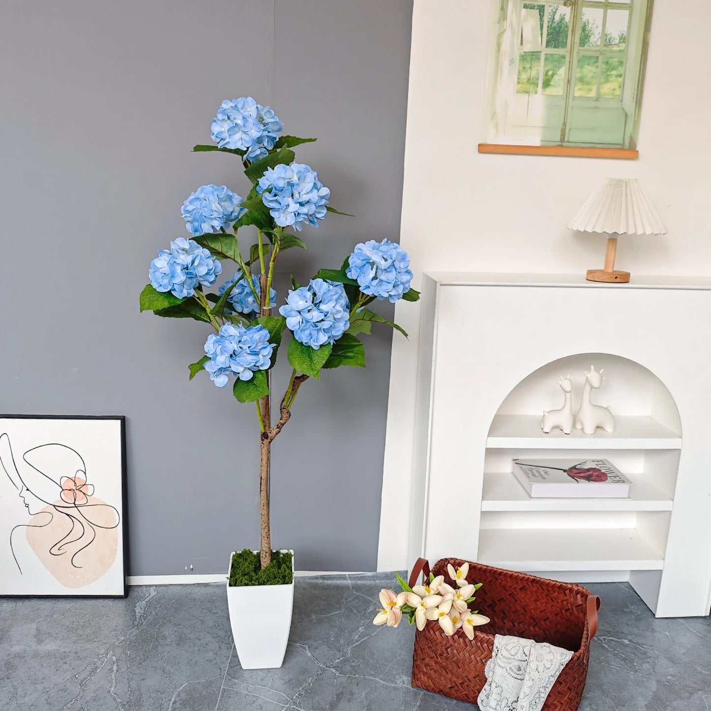 Tejesa 120cm Artificial Hydrangea Tree Faux flowers Plant Indoor Outdoor Fake plants for home party wedding room Decoration halloween