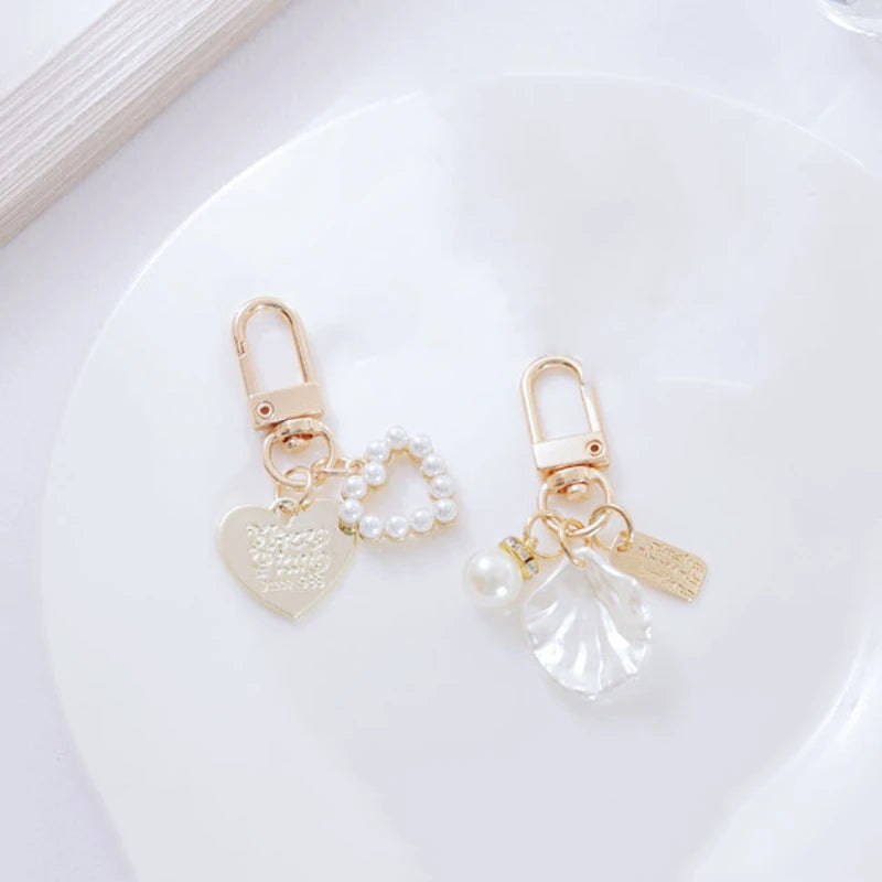 Tejesa Metal Heart Shell Key chain Creative Gift Cute Pearl Pendant Bag Pendant