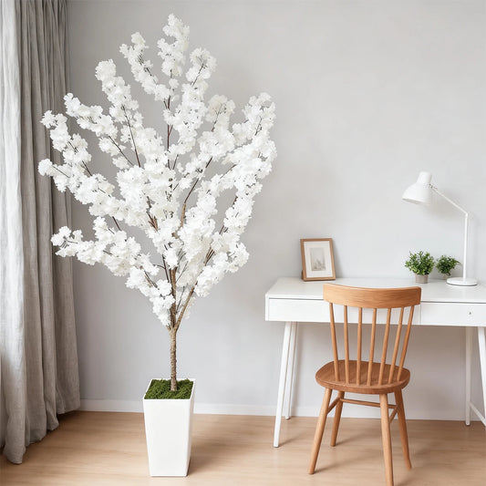 160-210cm New White Cherry Blossom Artificial Plant Fake Decorative Plant for Indoor Outdoor for Home Garden room Wedding Party