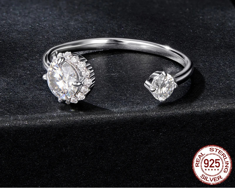 Tejesa Moissanite White Gold Plated Adjustable Ring 925 Sterling Silver Exquisite Open Ring for Women Fine Jewelry Gift MSR067-E