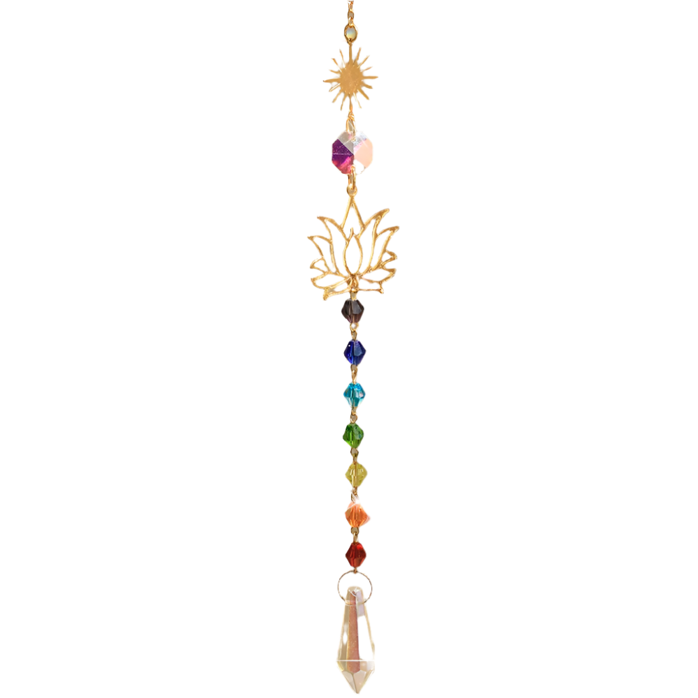 Hemasa Sun Catcher Crystal Lotus Hanging Crystals Stained Glass Suncatcher Outdoor Decor Rainbow Maker Prism Chakras Garden Decoration