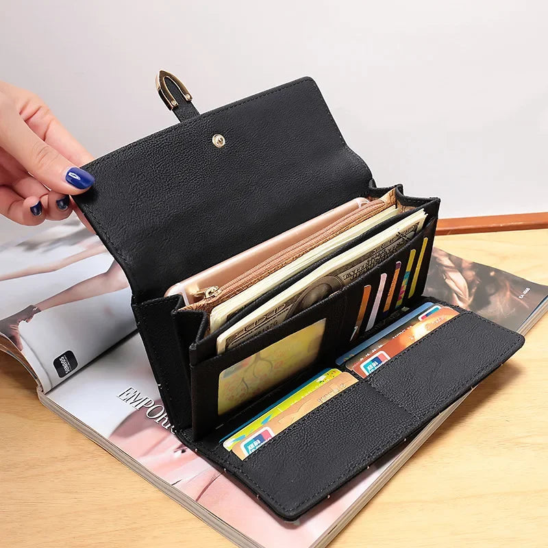 Tejesa Women's Long Wallet Embroidered Vintage Frosted Cover Tri-fold Large Coin Purse / Money Bag