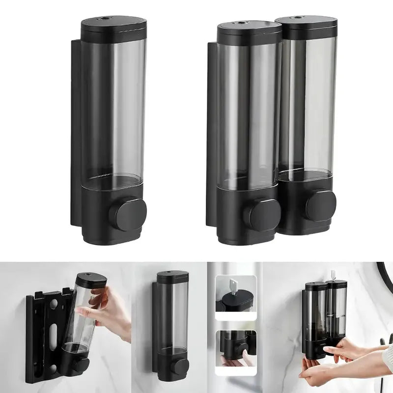 Tejesa Bathroom Hotel-Style Washing and Protecting Dispenser Set / Drill-Free  / Shower Gel/Shampoo Dispenser + Cleaning St