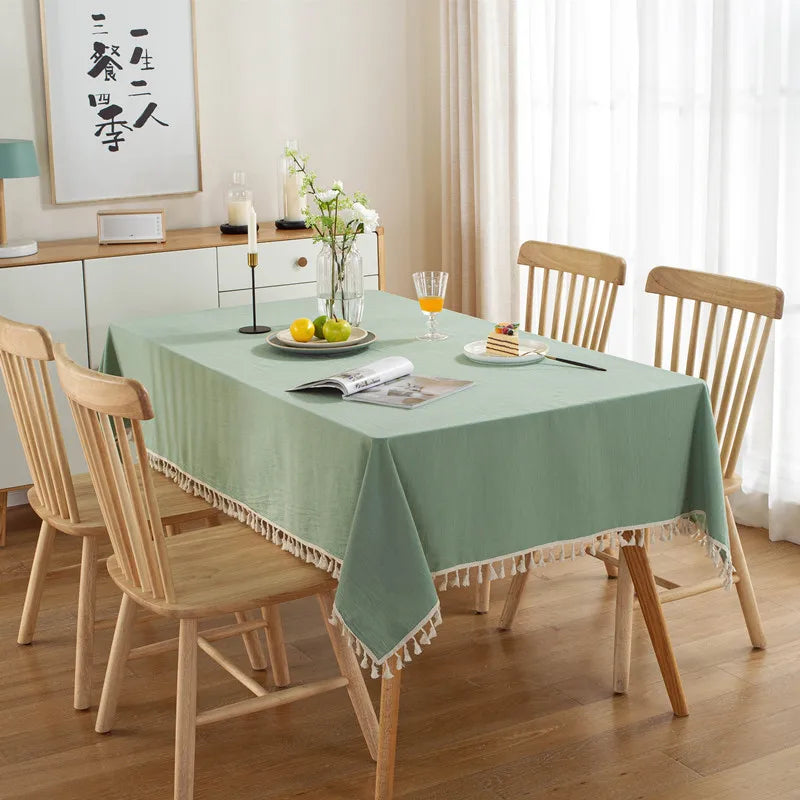 Cotton Fabric Tablecloth Tassels Stitching Washable Table Cloth for Wedding Party Dining Banquet Decoration Luxuriou Table Cover