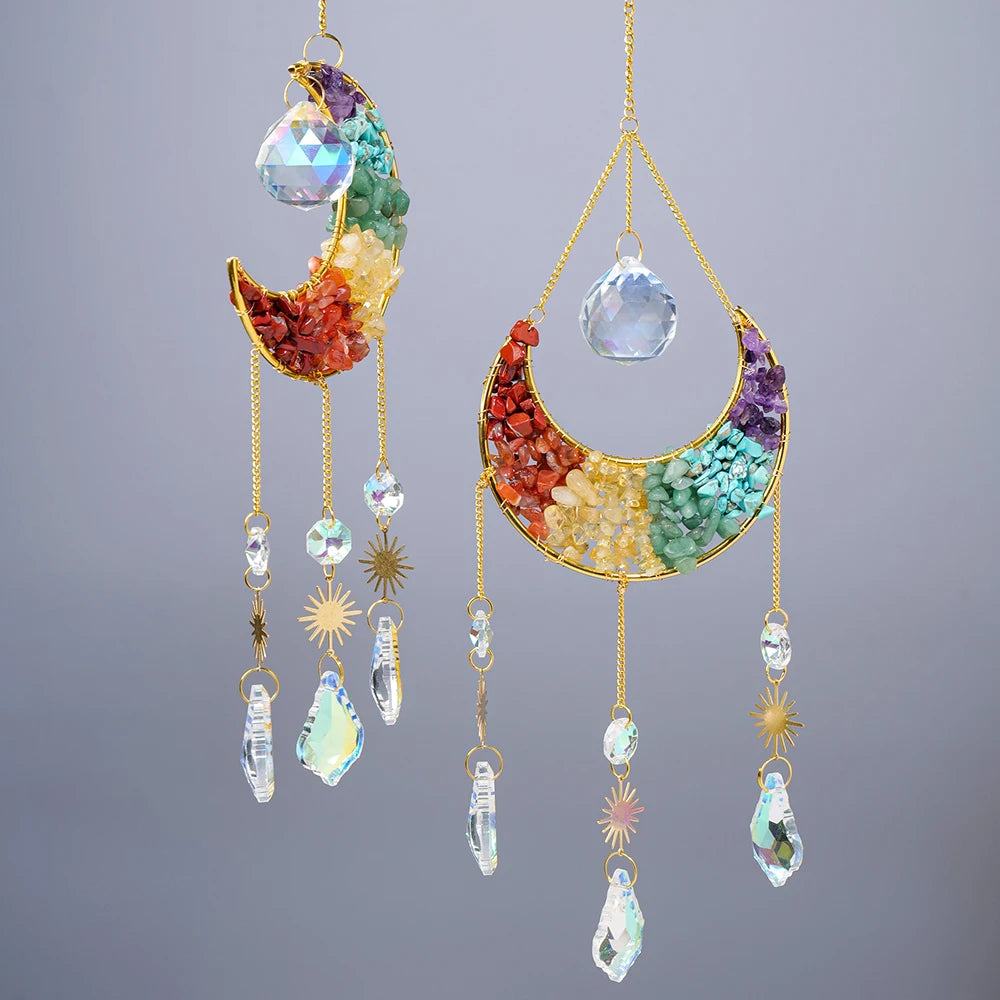1PC Natural Stone Chakra Crystal Gravels Sun Catcher Healing Gemstone Window Car Hanging Ornament Pendant Home Decoration