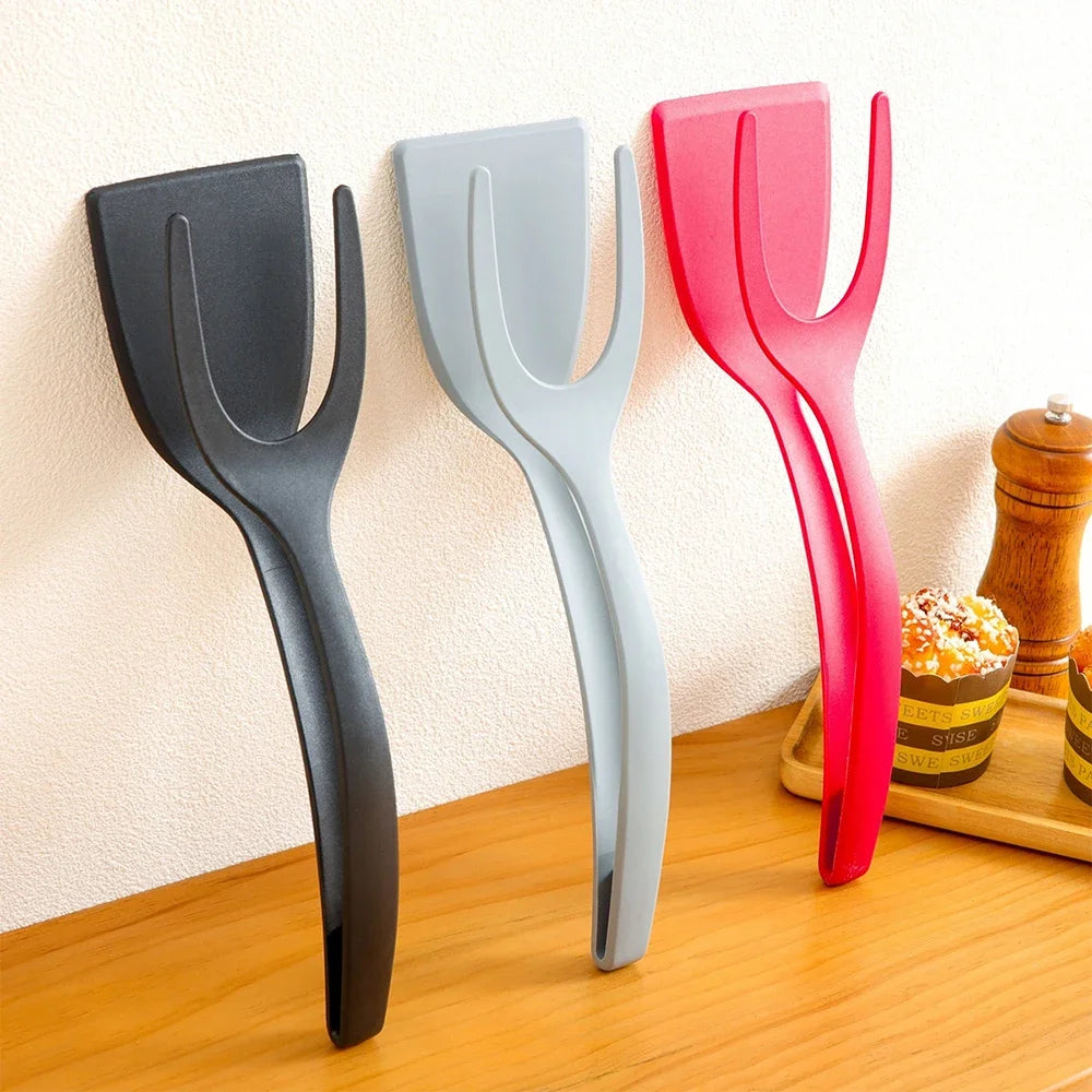Hemasa 2Pcs 2 In 1 Shovel Clip Silicone Grip Flip Tongs/ Egg Steak Spatula Tongs/ Clamp Pancake Fried Turners Cooking Tool Kitchen Accessories
