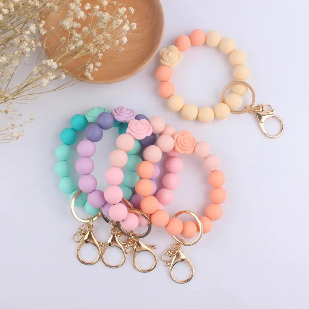 Hemasa Food Grade Cartoon Daisy Silicone Bead Keychain Women Girls Bracelet Pendant Keyring For Anti-Loss Bag Car Key Chain Accessories