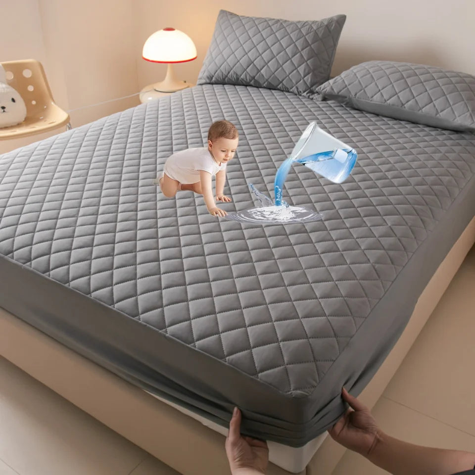 100%Waterproof Mattress Cover Thick Solid Color Bed Fitted Sheet Single/Queen/King 침대커버 135x200cm 160x200cm Soft Bed Cover