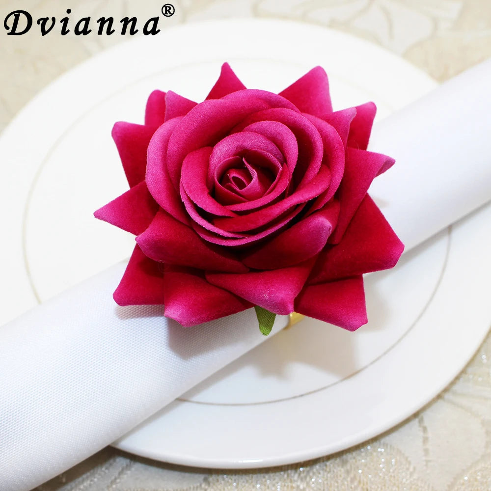 Hemasa 6Pcs Artificial Plum Rose Napkin Rings