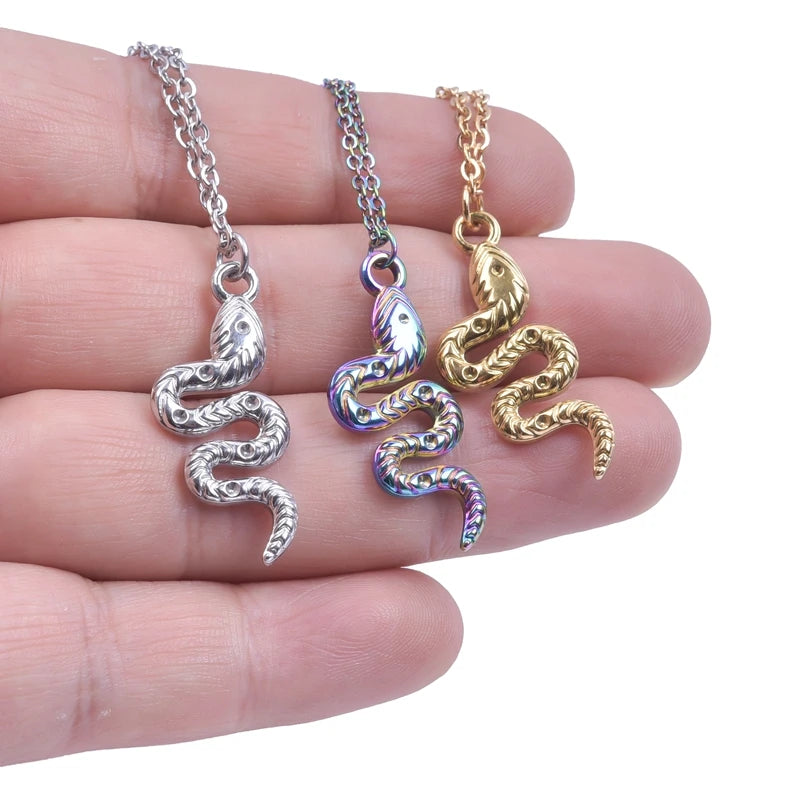 1/3Pcs Punk Carved Snake Stainless Steel Animal Three Tone Pendant Jewelry Gold Color Charms Necklace Fit Party Gifts Crafts