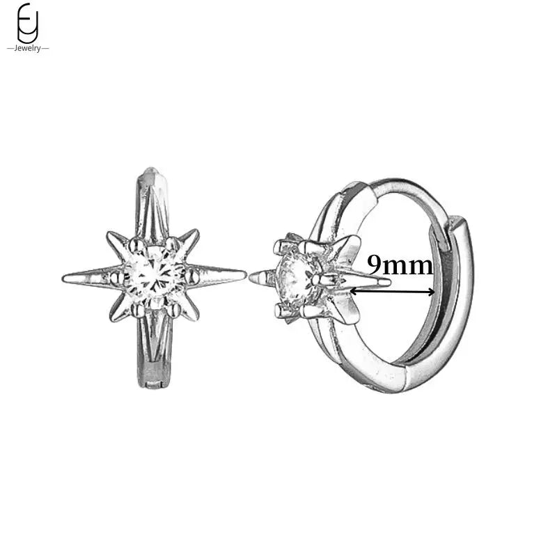 Hemasa 925 Sterling Silver Ear Buckles Fashion Hoop Earrings /White Crystal Luxury Women's Earrings Wedding Women's Jewelry Premium Gift