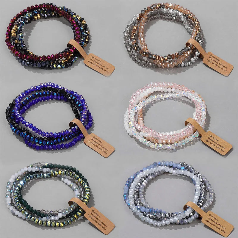 Hemasa Faceted Crystal Beads Bracelet Colorful Round Glass Couple Beaded Elastic Charm Bracelets Anniversary Wristband Gift