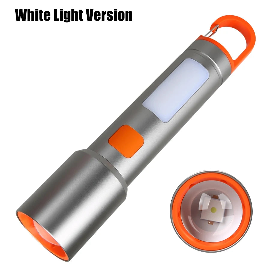 Hemasa LED COB Super Bright Flashlight USB Rechargeable Torch 1-3 Optional Light Sources Outdoor Waterproof Emergency Light with Hook