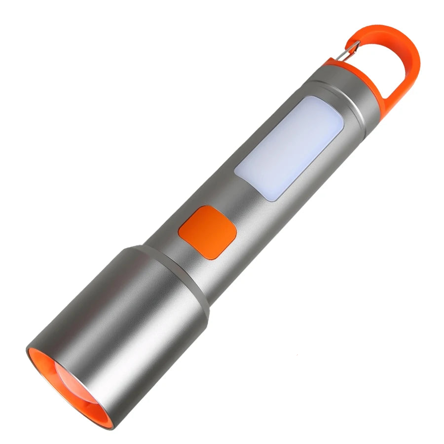 Hemasa LED COB Super Bright Flashlight USB Rechargeable Torch 1-3 Optional Light Sources Outdoor Waterproof Emergency Light with Hook