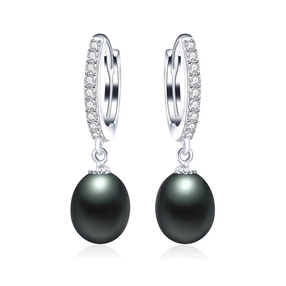 Simple 925 Silver 8-9mm Pearl Earring for Women Real Natural Freshwater Pearl Rice Round Hoop Earrings Fashion Jewelry Gifts