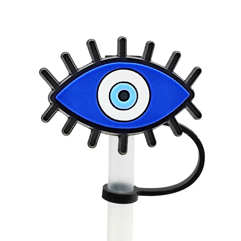 1/7PCS Silicone Colorful Evil Eyes Straw Cover,8mm Reusable Straw Topper Drinking Cup Accessories,Dustproof Straw Cap Gift