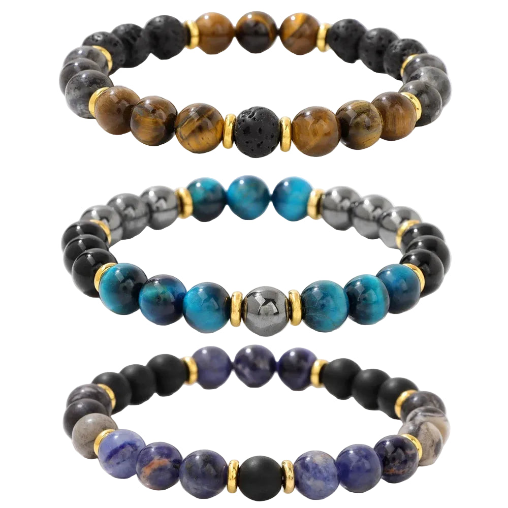 Tejesa Natural Stone Tiger Eye Bracelets For Men Women Lava Black Onyx Labradorite Yoga Elastic Bracelet Good Luck Money Health Jewelry