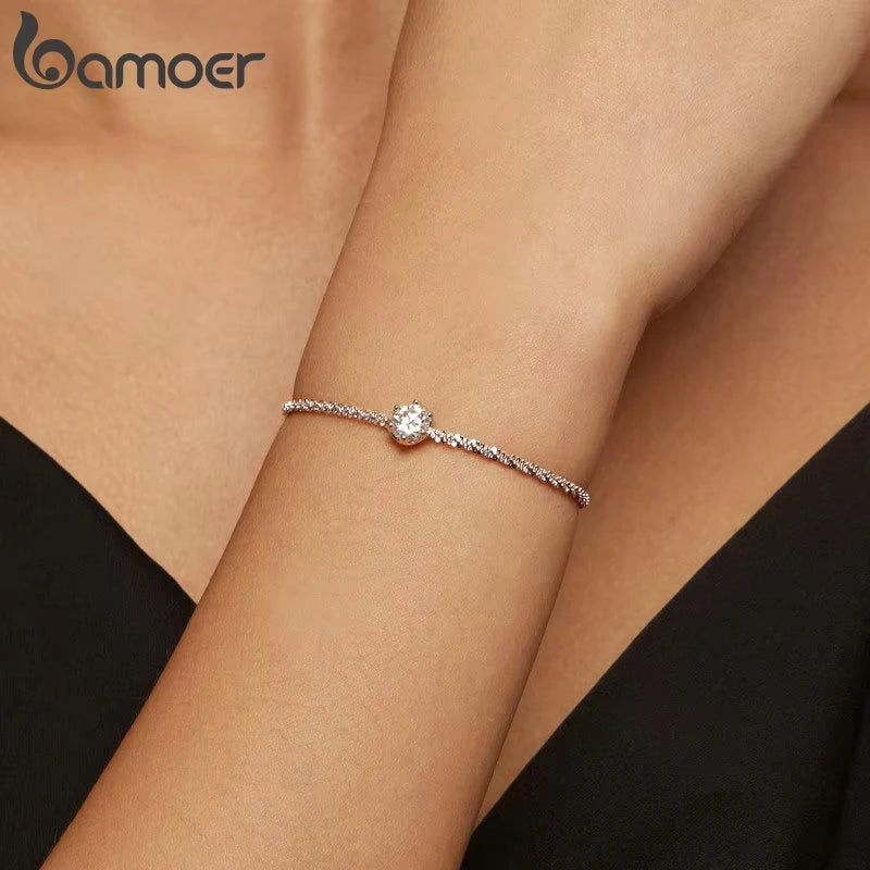 BAMOER Round White Moissanite Bracelet for Women, 1 Carat Lab Grown Diamond 925 Sterling Silver Elegant Bracelet
