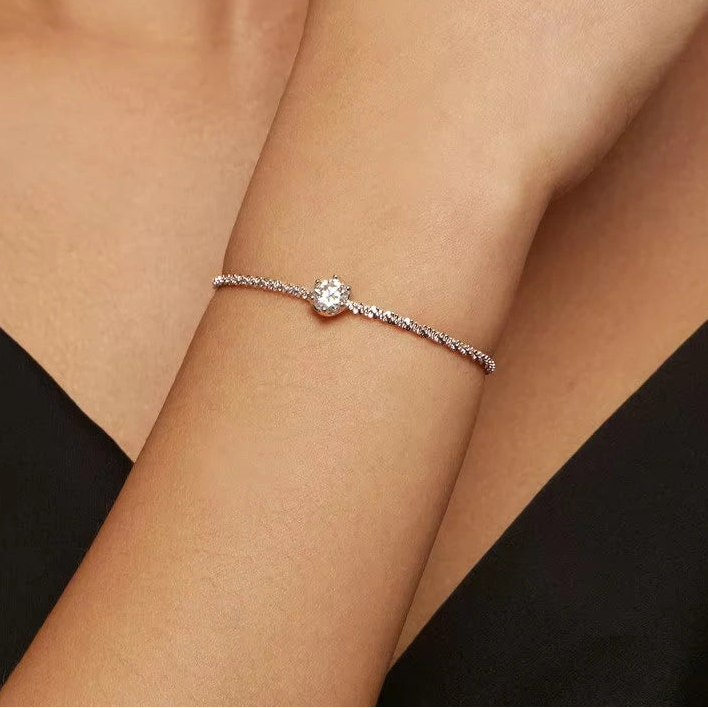 Tejesa Round White Moissanite Bracelet for Women, 1 Carat Lab Grown Diamond 925 Sterling Silver Elegant Bracelet