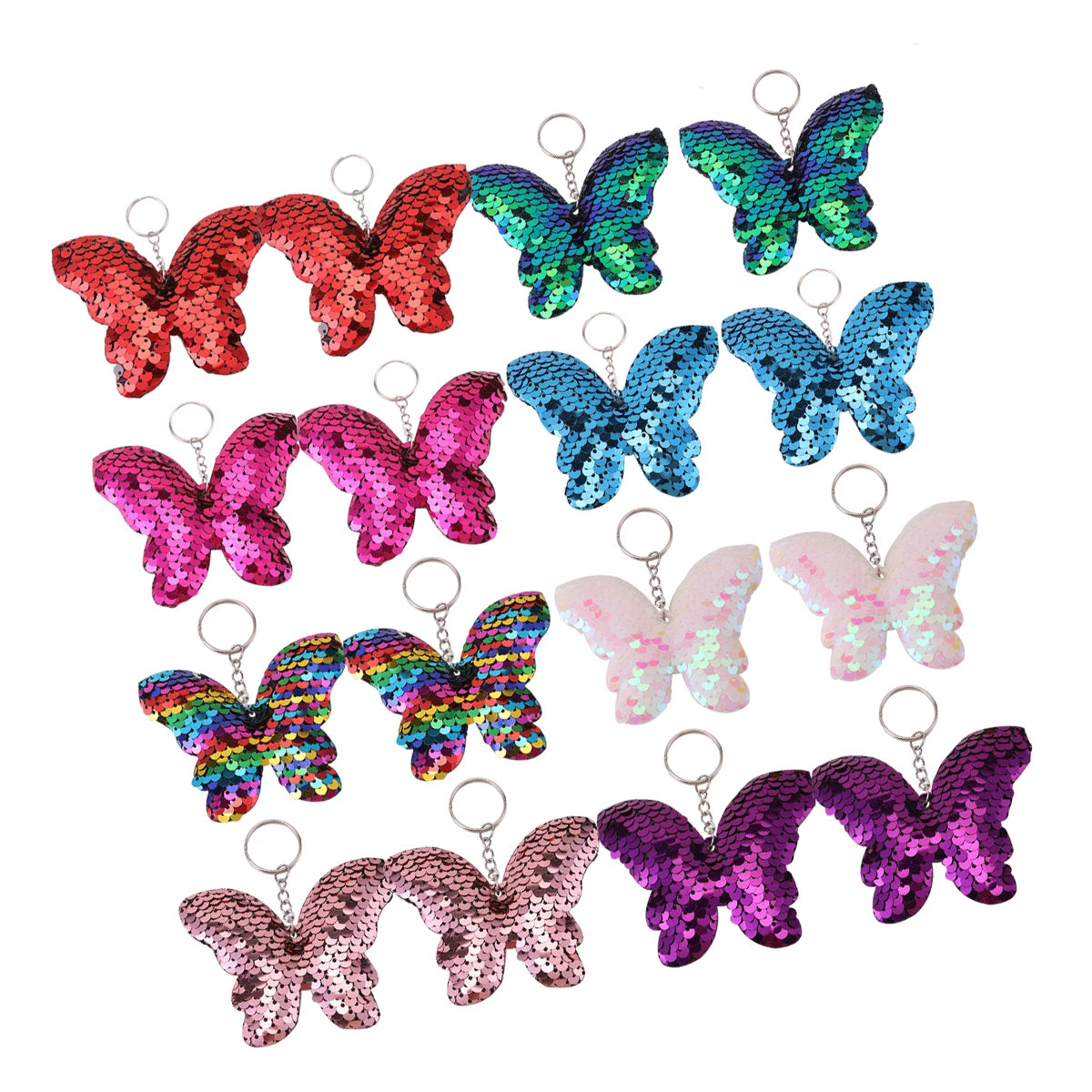 16pcs Sparkling Butterfly Key Ring for Women and Girls - Flip Sequin KeyChain with Glitter - Perfect Valentine's Day Gift