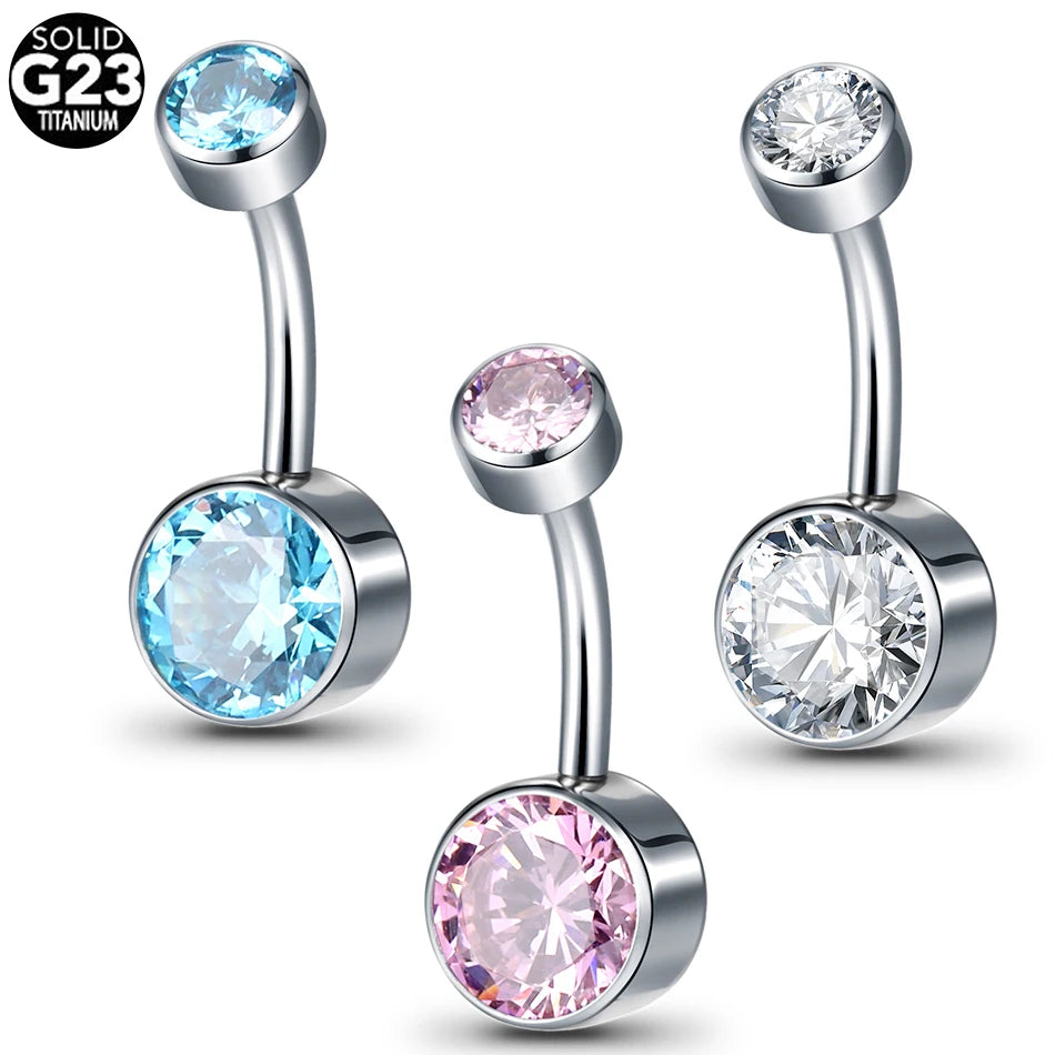 1PC Titanium Opal Belly Button Rings Navel Earring Piercing CZ Bezel Belly Ring Sexy Women Belly Piercing Jewelry Ombligo 14G