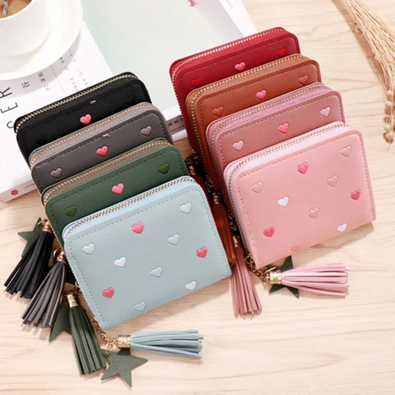 2024 Women Small Wallet Ladies Mini Tassel Wallet Cute Girl Short Zipper Lovely Pu Leather Coin Purse Female Hand Wallet Cartera