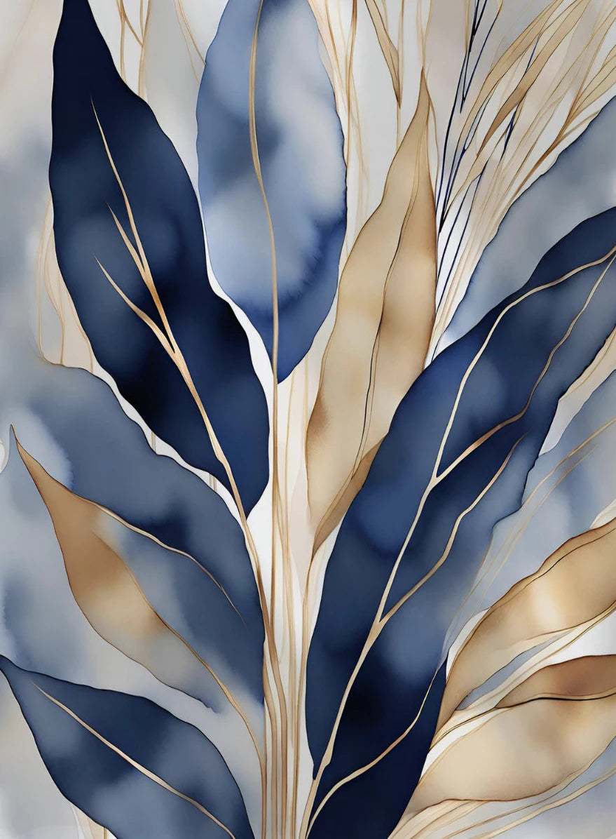 Retro Blue Botanical Abstract Printable Modern Leaves Art Poster Canvas Painting Wall Prints Picture for Living Room Home Decor