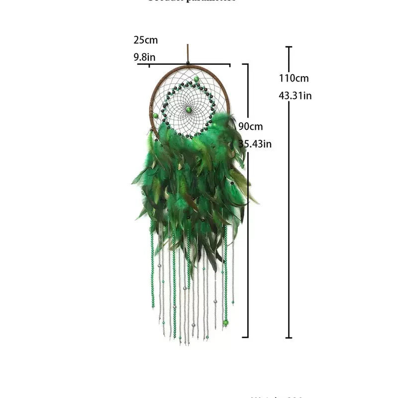 Tejesa Green Feathers Dream Catcher Large Window Hangings Home Decorations Bedroom Ornaments Wall Pendants For Girls Holiday Gift