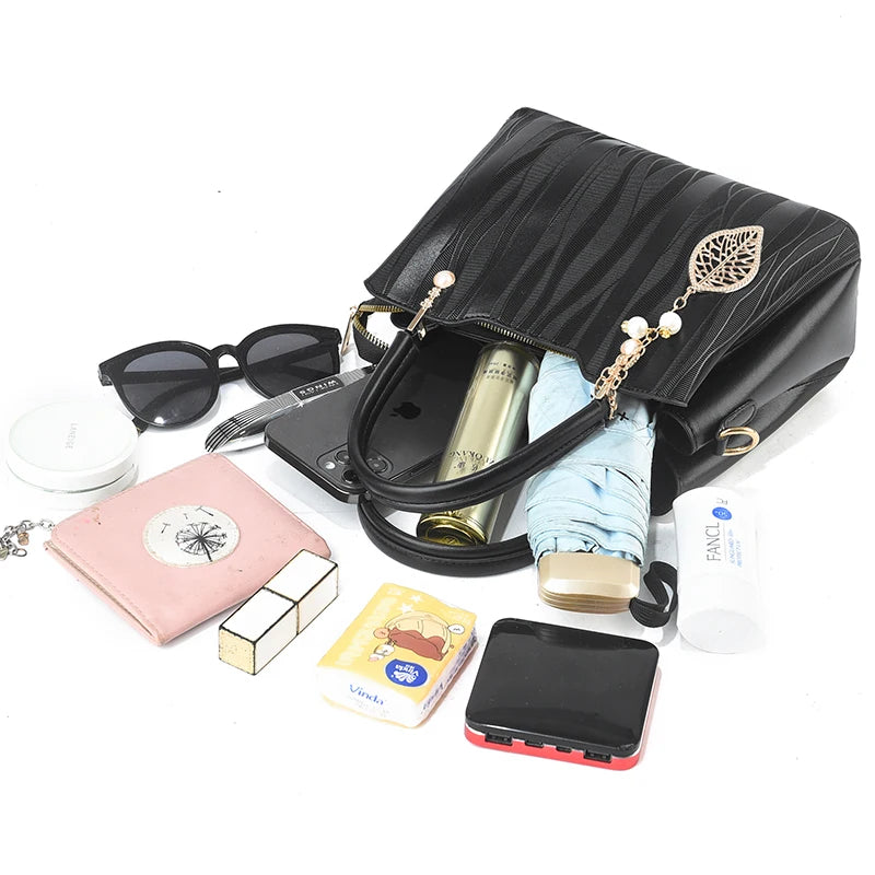 Hemasa  Stripes PU Leather Crossbody Bag / Top Handle Satchel Purse /handbag