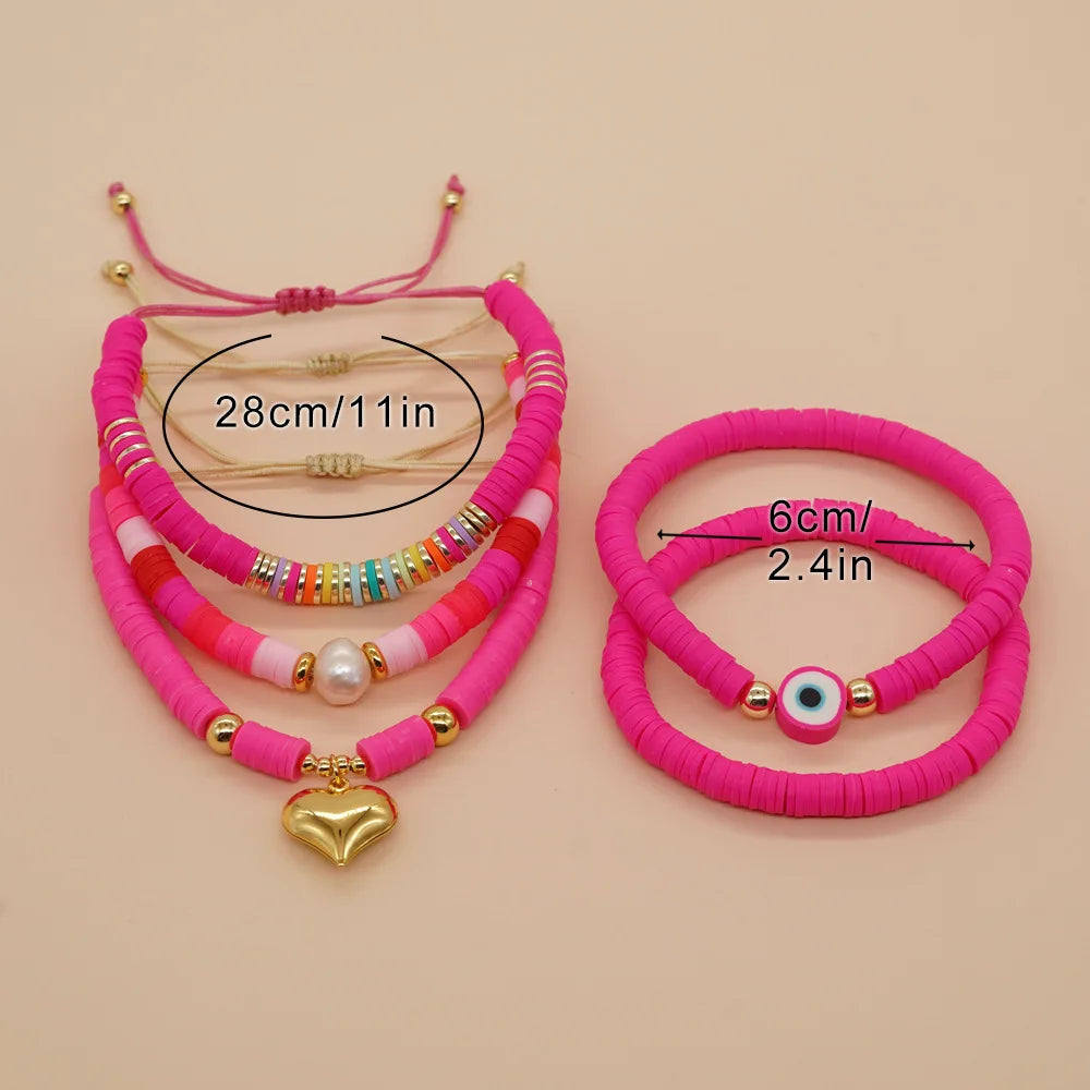 Tejesa Bohemian Freshwater Pearl  Gold Plated  Polymer Clay Bead Bracelet Set