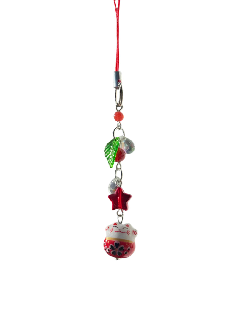 Hemasa Red Colour Red lucky cat phone charm | phone accessories | cat charm | leaf charm  beaded phone charm
