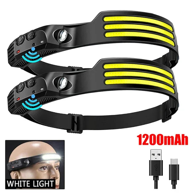 Hemasa COB LED Headlamp Induction Head Lamp Built-in Battery USB Rechargeable Head Flashlight Outdoor Camping Fishing Sensor Headlight