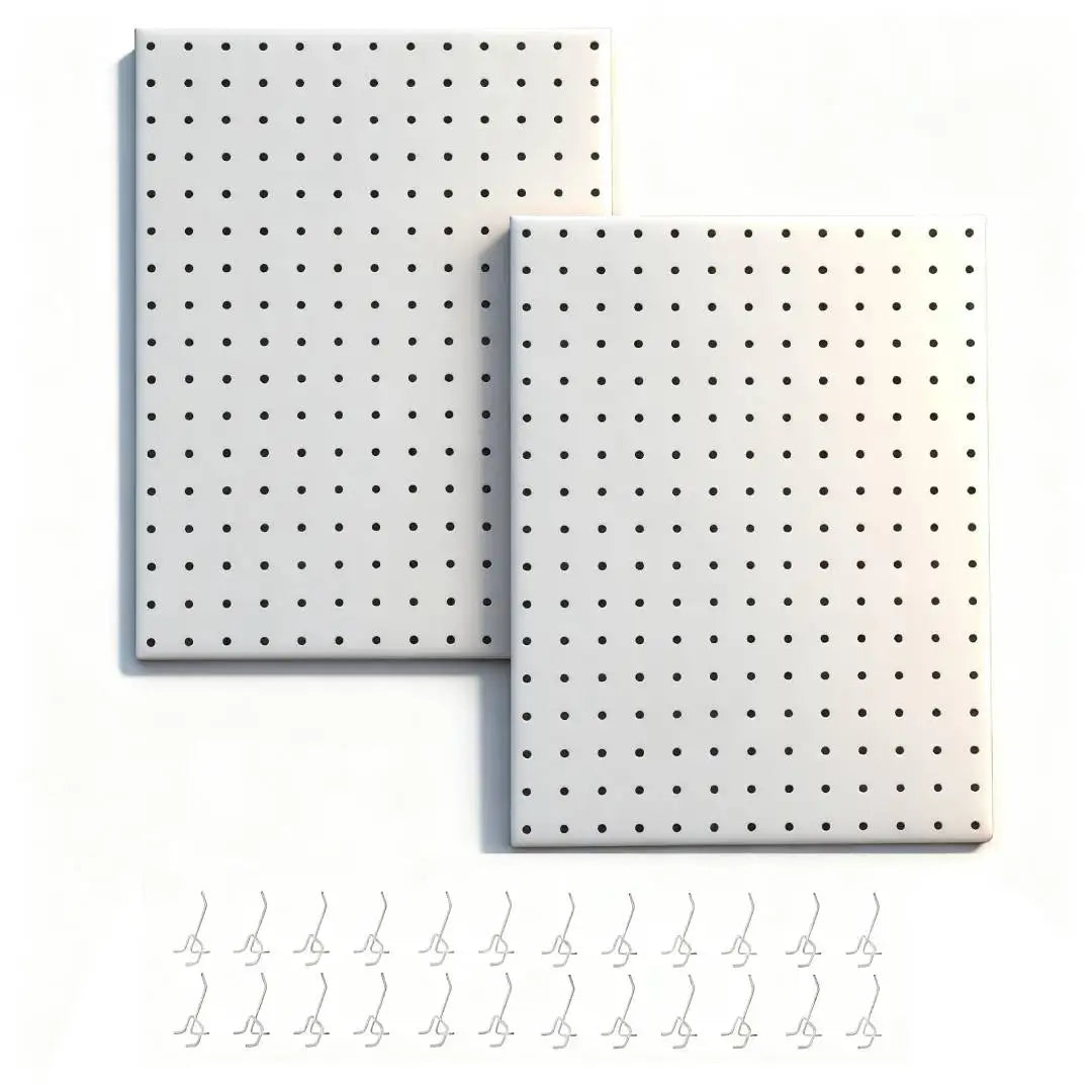 Metal Pegboard, 2 Panels + 24 Hooks, Wall-Mounted Storage Organizer for Garage, Kitchen, Bathroom, Workshop, Home Organization