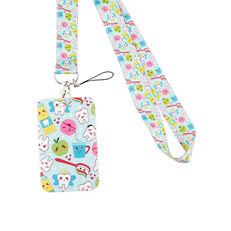 Dentist Doctor Nurse Cartoon Credential Neck Strap Lanyards Keychain ID Card Pass Hang Rope Lariat Key Chain Ring Badge Holder