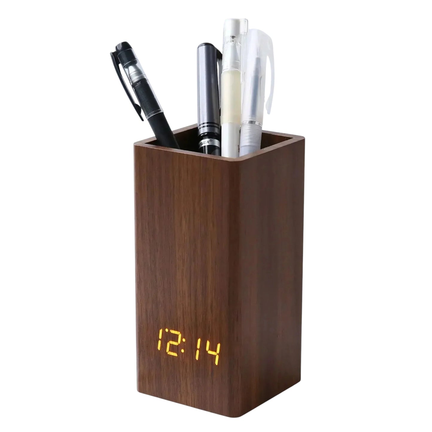 Tejesa Pencil Organizer Pen Holder Alarm Creative Simple Desktop Wooden Clock  Led Time Temperature Date Display Clock Home Decor