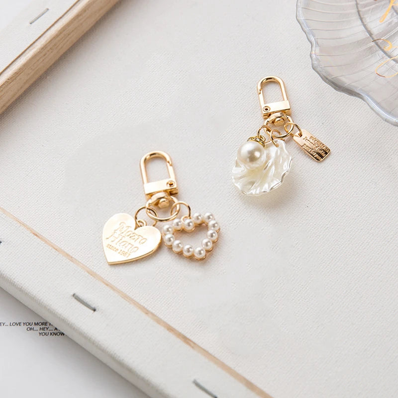 Tejesa Metal Heart Shell Key chain Creative Gift Cute Pearl Pendant Bag Pendant