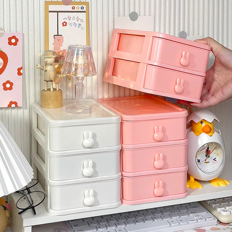 Bview Art Cartoon desktop organizer small drawer desk plastic mini storage box rabbit stationery storage boxes