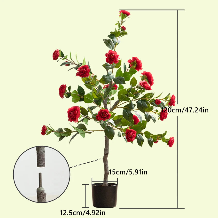 Tejesa Artificial Tree Artificial Camellia Tree 120cm/47.24in  Fake Bonsai Plant Removable Fake Flower Tree Party Christmas Home Decor