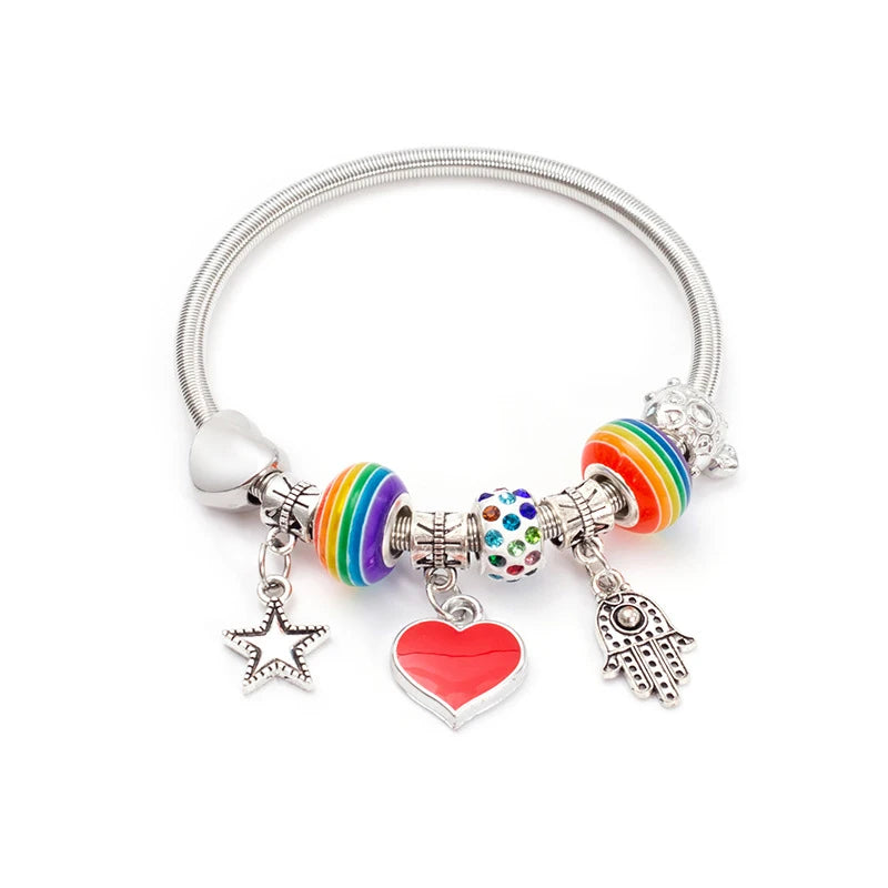 Fashion Simple Pandora Glazed Gem Beads Key Lock Love Hanging Bracelet Light Luxury Vintage Bangle For Women Jewelry Gift