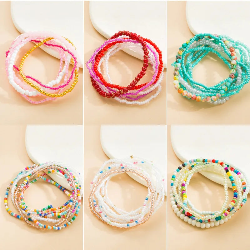 Hemasa  Rice Bead Bracelet Hand Color Charm Bracelet For Women Layered Crystal Bracelets