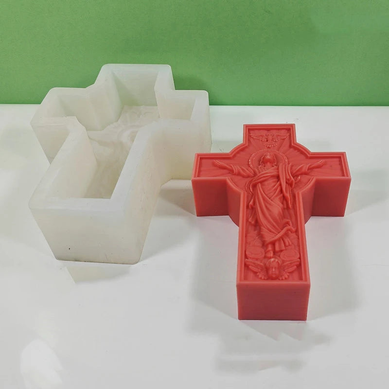 Hemasa Cross Jesus Statue Silicone Candle Mold/ Catholic Apostle Portrait Gypsum Concrete Resin Casting Tool