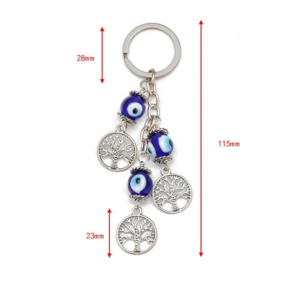 Lucky Eye Alloy Tree keychain Glass Turkish Evil Eye Bead Key Chain Bag Car Keyring for Women Men porte clé מחזיק מפתחות