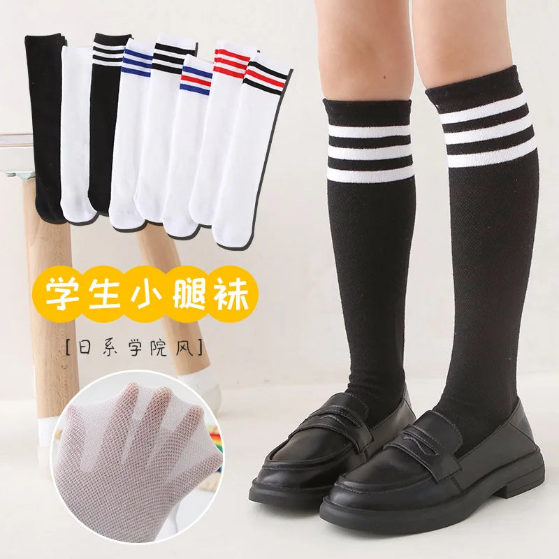 Kids Knee High Socks Girl Boys Football Stripe Cotton Sport School White Skate Children Baby Long Tube LegWarmer 3-12 Y Freeship
