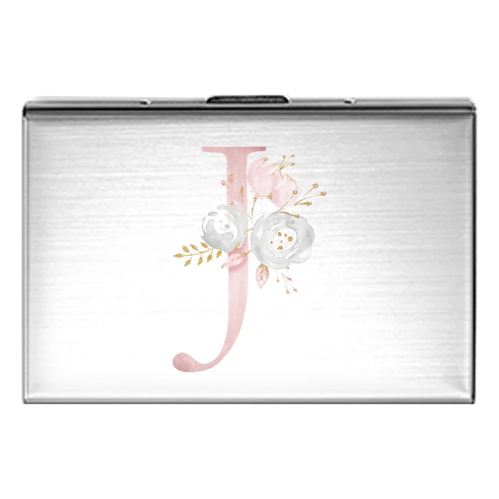 Tejesa Metal Business Card Holder - Slim Pocket Business Card Case for Unisex /Stainless Steel IC Cards /Pink Flower Print Series