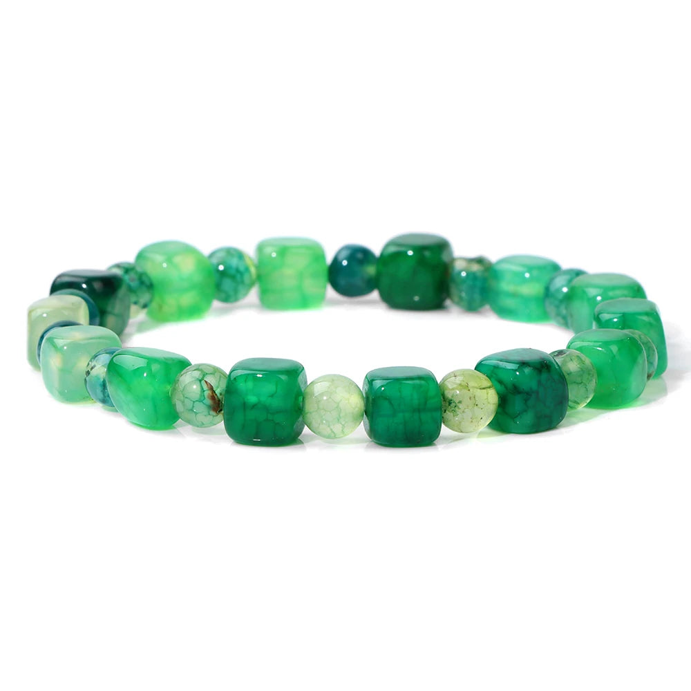 Square Tourmaline Agates Bracelets For Women Men 6mm Red Agates Round Spacer Beads Bracelet Handmade Stretch Meditation Bangles