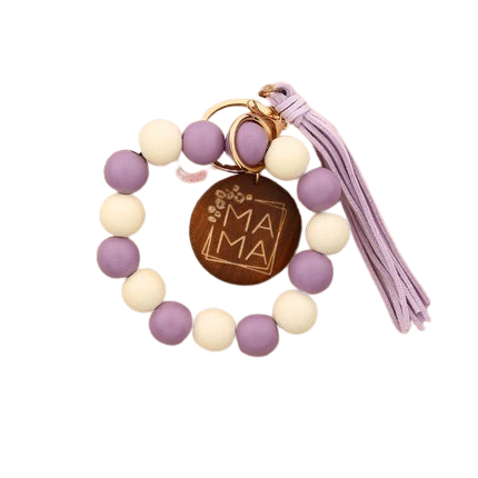 Hemasa Silicon Beads MAMA Monogram Wood Blank Wooden Disc Bracelet Tassel Keychain Wristlet Gift for Her Key Ring